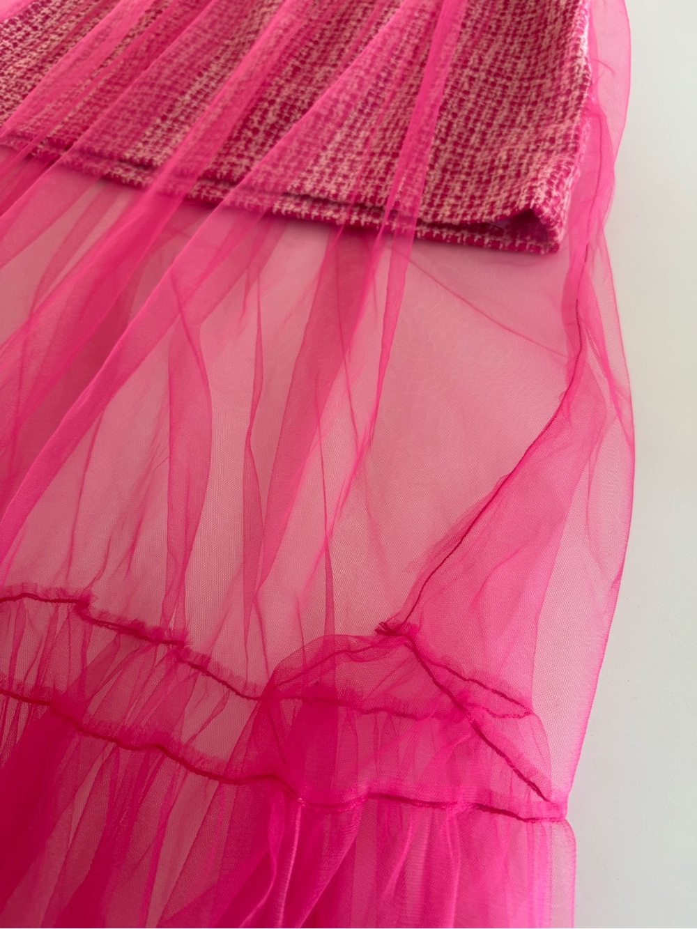 NWT Maeve Pink Tweed Mini Skirt with Sheer Pink Tulle Overlay sz S - Picture 5 of 9